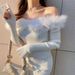Winter Dress Sexy Slim Fit Wrap Hip Knitted Dress Off Shoulder Black Evening Dress Fashion Plush Party Prom Dress Women_ecoleips.com