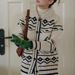 girl Christmas Carnival Retro Nordic Knit Cardigan With Reindeer Jacquard Wool Thick Sweater Coat For Women_ecoleips.com