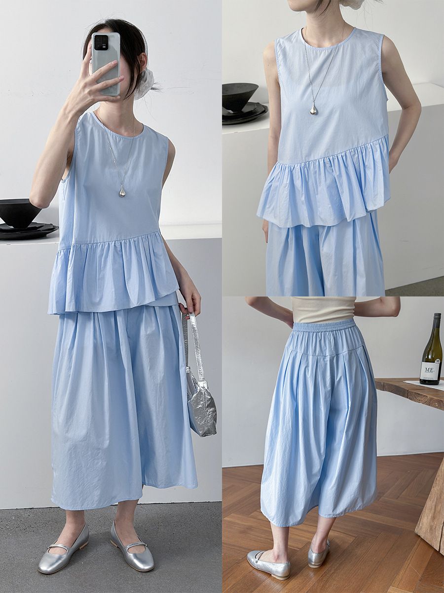 Shijian Lazy Youthful Flower Bud Top + High Waist Skirt Pants Cost-effective Two-piece Set 01232_ecoleips.com