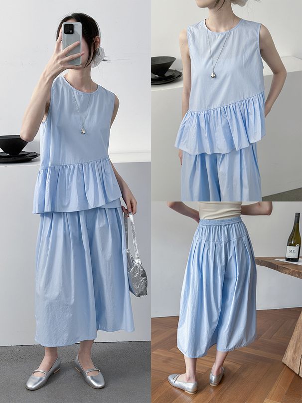 Shijian Lazy Youthful Flower Bud Top + High Waist Skirt Pants Cost-effective Two-piece Set 01232_ecoleips.com