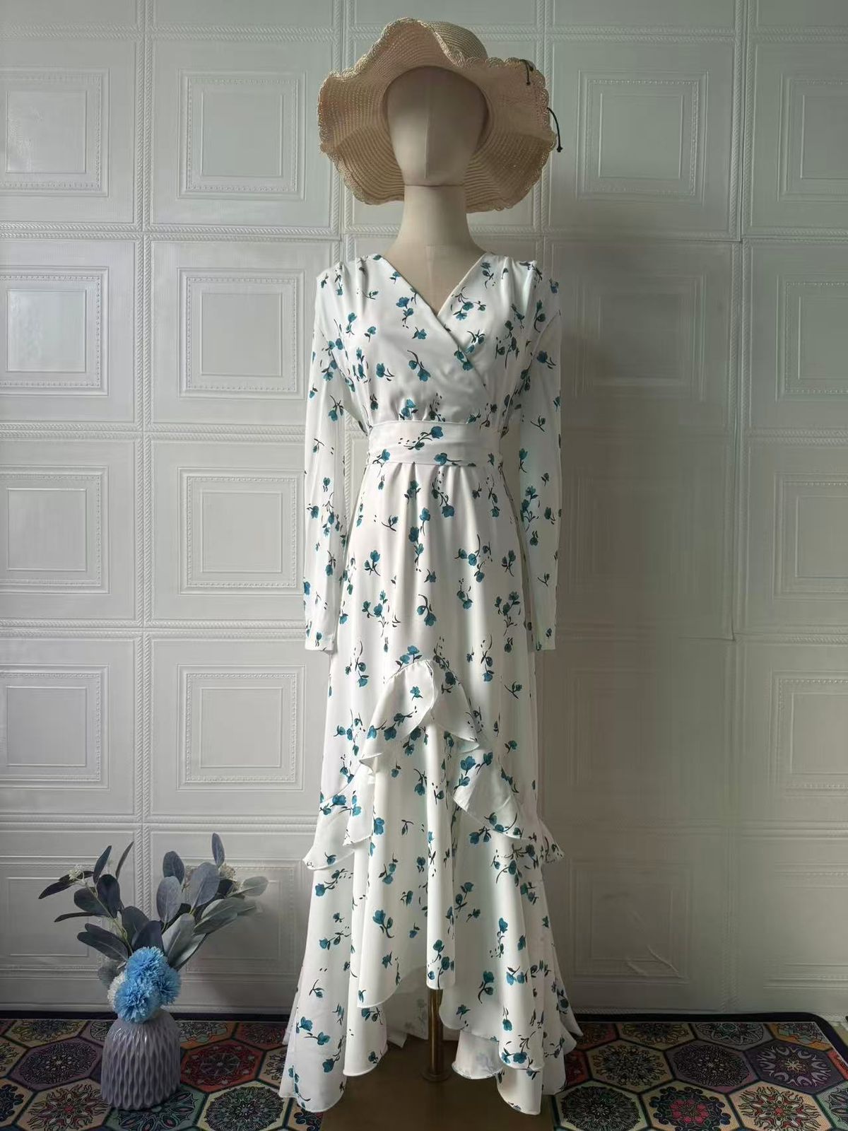 Women's Clothing Spring Gentle Style Small Fresh Floral Ruffle Long Dress For Women_ecoleips.com