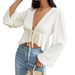 Voya Women's Clothing 2026 Spring/summer New International Station Hot Selling Sexy Strap Cardigan T-shirt Short V-neck Loose Long Sleeved Top_ecoleips.com