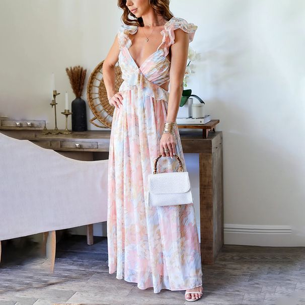 2024 European And American Foreign Trade Women's Clothing Cross-border Summer Fashion Floral French Retro Waist-exposed_ecoleips.com