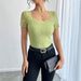 Women's Clothing Solid Color Lace Slim Square Short Sleeved T Shirt Tops_ecoleips.com