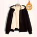 Women's Clothing Fleece Hooded Zip-Up Jacket - Soft & Warm Winter Coat, Casual Loose Fit, 3D Embroidery, Stylish Outerwear For Daily Commute_ecoleips.com