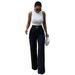 Wide-Leg Pants for Women with Metal Buckle Accents Flowy Straight-Leg Trousers Comfort Stretch Work Casual Bottoms S-XL_ecoleips.com