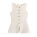 Autumn Gold Button Slim Knit Vest For Women – Streetwear Chic, Stretch Polyester, V-Neck Sleeveless Jacket_ecoleips.com