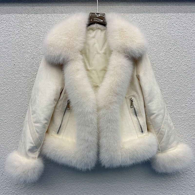 Trendy Quilted Faux Fox Fur Coat For Women – Winter Loose Fit Coat (M-XXXL, Beige/Apricot)_ecoleips.com