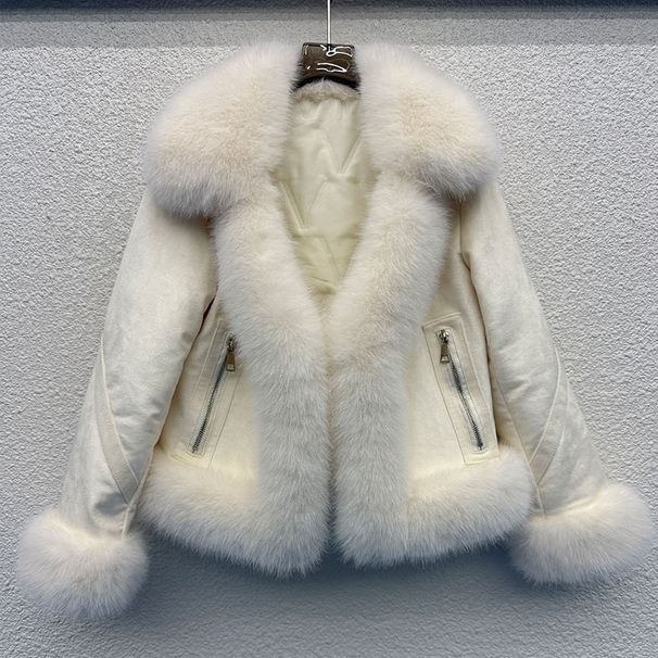 Trendy Quilted Faux Fox Fur Coat For Women – Winter Loose Fit Coat (M-XXXL, Beige/Apricot)_ecoleips.com
