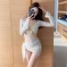 Women's Four Piece Bikini Set Long Sleeved Sun Protective Swimsuit Slimming Sexy White Pure Alluring Two Piece for Vacation_ecoleips.com