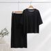 Women's Clothing Summer New Simple Abstract Round Neck Loose Short Sleeved Knitted Top High Waist Straight Skirt Two Piece Suit For Women_ecoleips.com