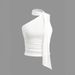 Women's Slim Fit Asymmetrical Vest European American Style One Shoulder Design with Pleated Detail And Ribbon Scarf Neck Warmer Sleeveless Short T-Shirt Top_ecoleips.com