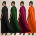 Fashion Women's Slim Waist Button Round Neck Shawl Dress New_ecoleips.com