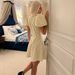 New French-style Women's With Hollow-out Polka Dots, Puff Sleeves, Short Skirt, Waist-cinching, Slim-fit, European And_ecoleips.com