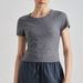 Women's Clothing High End Slim Yoga Tops Ribbed Round Neck Love Fitness Short Sleeved Pleated Outdoor Sports T Shirts For Women_ecoleips.com