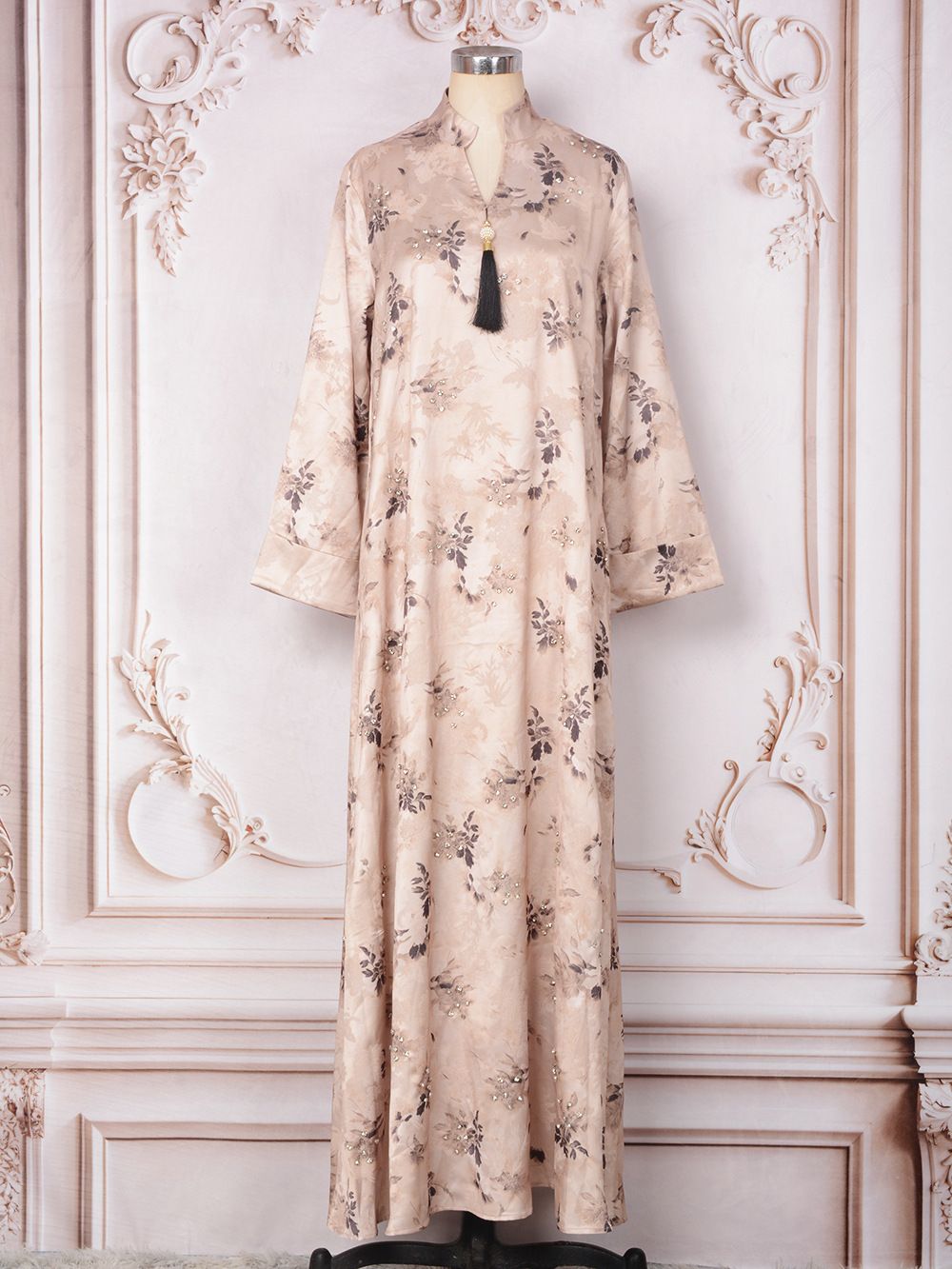 Women's Robe New Printed Embroidery Large Swing Muslim Dress_ecoleips.com