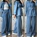 Women's Clothing New Women's Long Sleeved Denim Jacket Wide Leg Jeans Two Piece Set_ecoleips.com