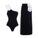 Women's Clothing Swimsuit New 3d Flower Tube Top Black And White Contrast One Piece Swimsuit Female_ecoleips.com