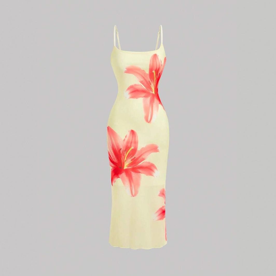 Floral Print Slim Fit Suspender Waist Dress European American Style Summer New Arrival Sexy Simple Fairy Women's Clothing_ecoleips.com