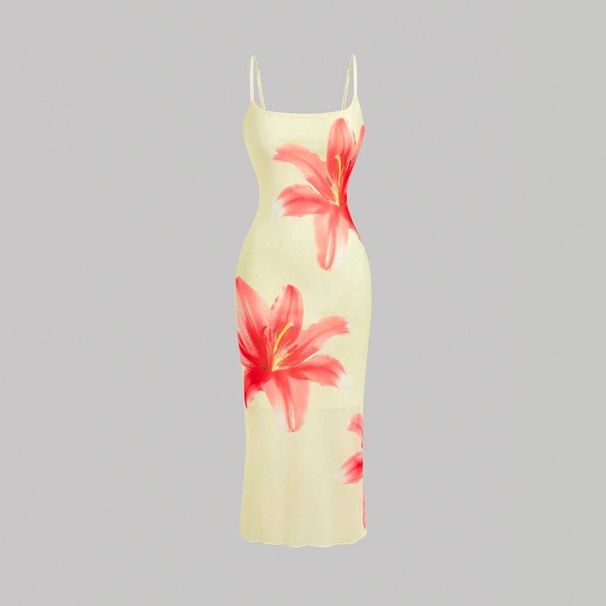 Floral Print Slim Fit Suspender Waist Dress European American Style Summer New Arrival Sexy Simple Fairy Women's Clothing_ecoleips.com