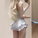 Women's Sea Salt Mint Blue Swimsuit Two Piece Set Pure Alluring Style Slimming Lace Beach Hot Spring Swimsuit_ecoleips.com