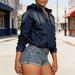 Women's Casual Denim Washed Hooded Bomber Jacket Fashionable All Year Round Sports Fitness_ecoleips.com