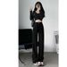 Retro High-Waisted Blue Loose Straight Leg Jeans Women's Slimming Flowy Floor-Length Pants for Spring Summer_ecoleips.com