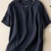 Artistic Plus Size Casual Cotton And Linen Short-Sleeved T-Shirt Women's Summer Solid Color All-Match Loose Slimming Des_ecoleips.com