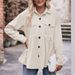 Women's Corduroy Babydoll Shirt, Casual Relaxed Fit Fall Winter Soft Ribbed Tunic Top_ecoleips.com