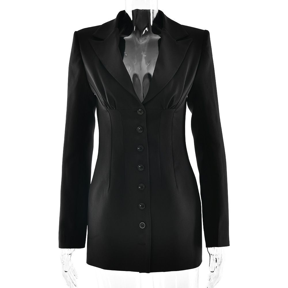 Women's Sexy Lapel Single Breast Solid Color Bodycon Midi Dress – Fall Winter Office Party Gown 2026_ecoleips.com