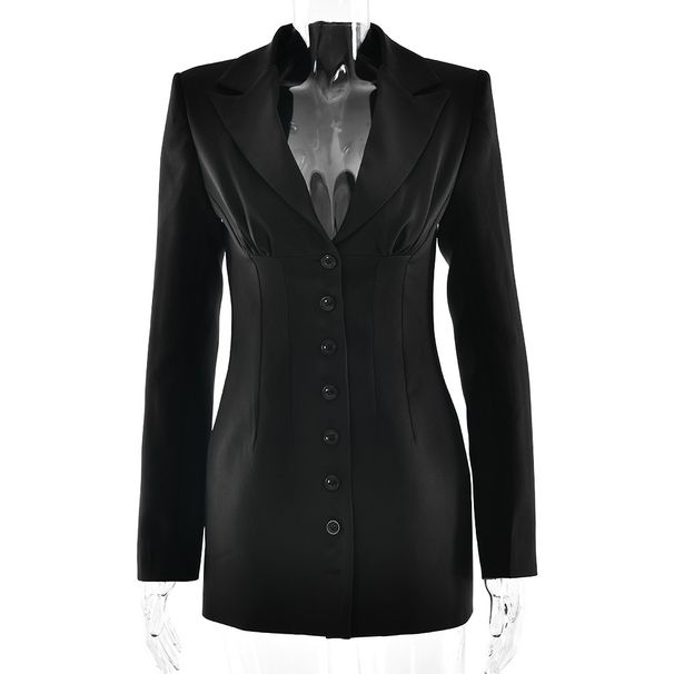 Women's Sexy Lapel Single Breast Solid Color Bodycon Midi Dress – Fall Winter Office Party Gown 2026_ecoleips.com