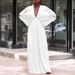C8538 Cross-border Plus-size Women's Summer European And American V-neck Bat-sleeve Loose Casual Pleated Foreign_ecoleips.com