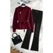 Women’s Clothing Korean autumn and winter new style light luxury unique V neck knitted sweater female fashion black flared pants two piece suit trendy_ecoleips.com