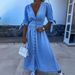 K New Women's Fashionable And Sexy V-neck Long Button Denim Dress_ecoleips.com