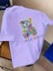 100 Cotton Casual White Round-neck T-shirt With Colorful Bear Desig Short Sleeves Women's FashionDamen-Grafik-T-Shirt_ecoleips.com