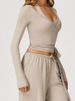 Yoga Top With Adjustable Straps, Slim-fit Workout Wear, Long-sleeved Dance Training Attire, Pilates Quick-dry Activewear_ecoleips.com