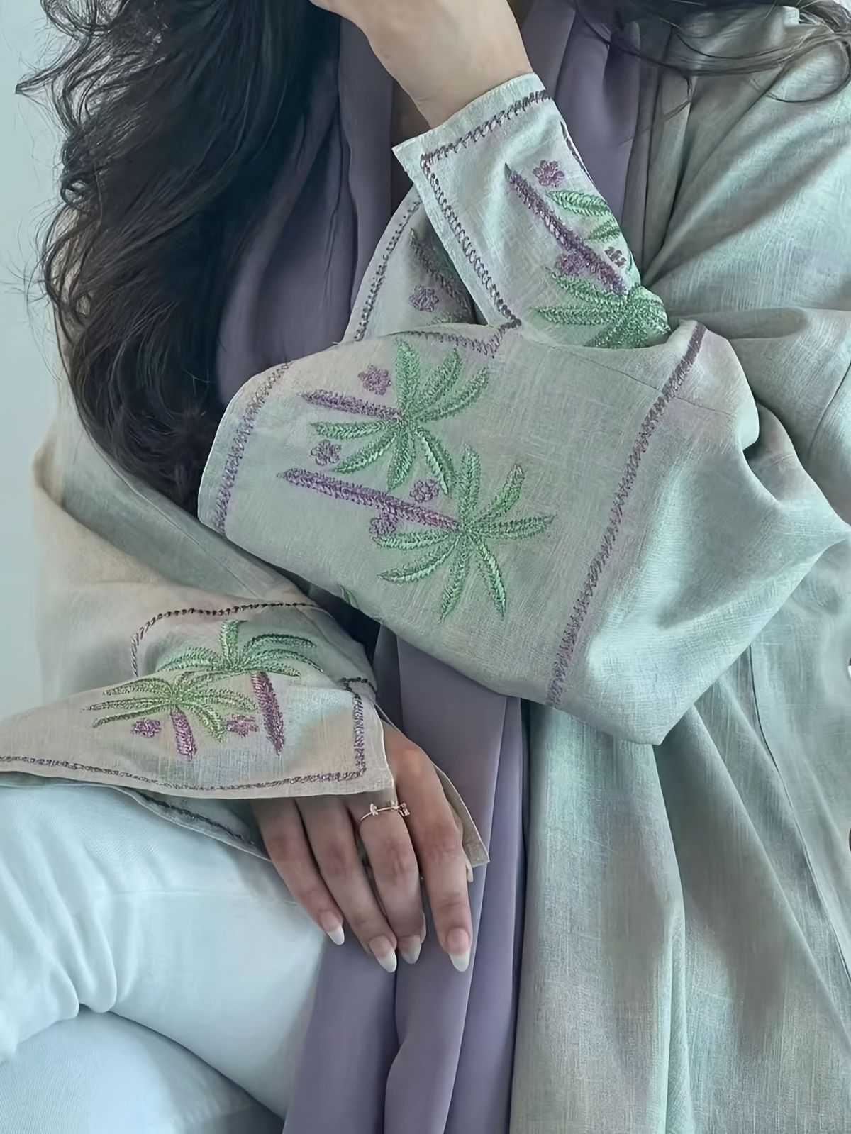 Floral Print Long Sleeve Midi Dress With Ruffle Sleeves, Light Green Bohemian Dress For Women_ecoleips.com
