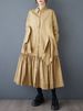 2025 Spring Autumn New Black Vintage Pleated Shirt Dresses For Women Ruffles Long Sleeve Loose Casual Dress Fashion Clothing_ecoleips.com