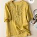 Short-Sleeved, Summer, Artistic, Retro, Loose Design, Embroidered Round-Neck, Thin Cotton And Linen Women's Top_ecoleips.com