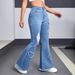 Women's Light And Dark Blue Denim Jeans, Versatile Flared Cut, Fashionable And Casual Heart Shape, Ripped Flared Jeans, Stretchy._ecoleips.com
