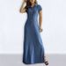 Women's Clothing Women's Long Skirt Shirt Collar Slit Big Swing Skirt Large Size Casual Denim Dress_ecoleips.com