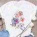 European And American Cross-border Foreign Trade Women's Floral Plant Print Round-neck Short-sleeve T-shirt Top_ecoleips.com