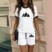 Women's Clothing Summer Black White Color Block Mountain Print Casual Women's Two Piece Set Style Short Sleeved T-Shirt And Shorts_ecoleips.com