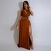 Women's Clothing Sexy Waist Revealing Irregular Long Skirt Solid Color Slit Dress New_ecoleips.com