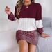 K Casual Colorblock Knit Sweater With Ruffle Sleeve For Women. No Necklace_ecoleips.com
