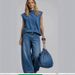 Fashionable Sleeveless Vest Top Wide Leg Denim Two Piece Set For Women New American Style_ecoleips.com