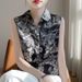 Women's Sleeveless Shirt Satin 3D Digital Print Elegant Top Loose Fit Versatile Retro Style New 2026 Cross Border_ecoleips.com
