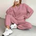 Fall/Winter Ribbed Jacquard Pants Set – Long-Sleeve Casual Outfit For Women, 12 Colors (White/Black/Pink/Beige/Chartreuse/Navy/Army Green), XS-XXXL_ecoleips.com