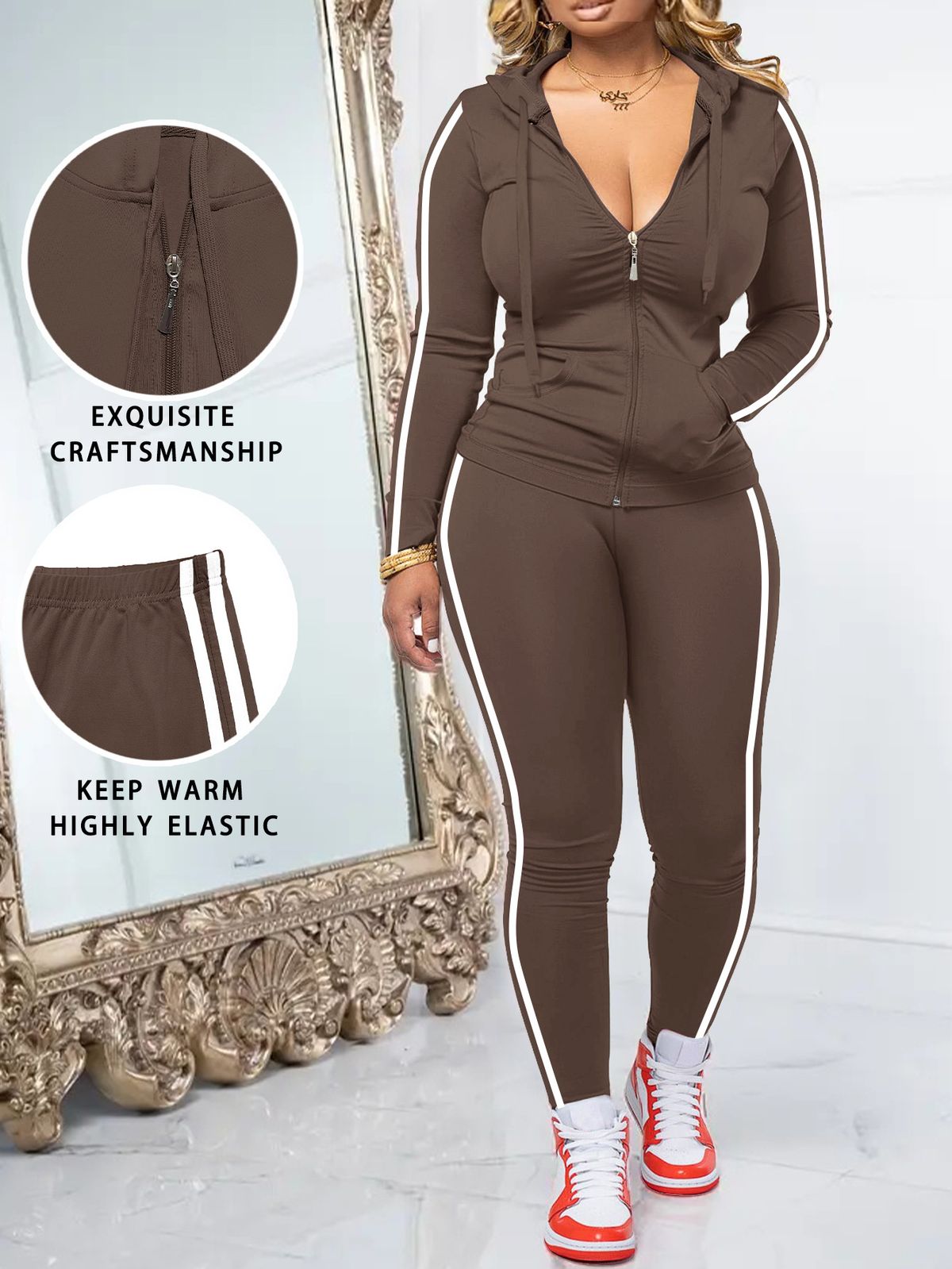 Women's Casual Long Sleeve Zipper Top & Pants Lounge Set | Soft Jogger Outfit For Fall Season_ecoleips.com
