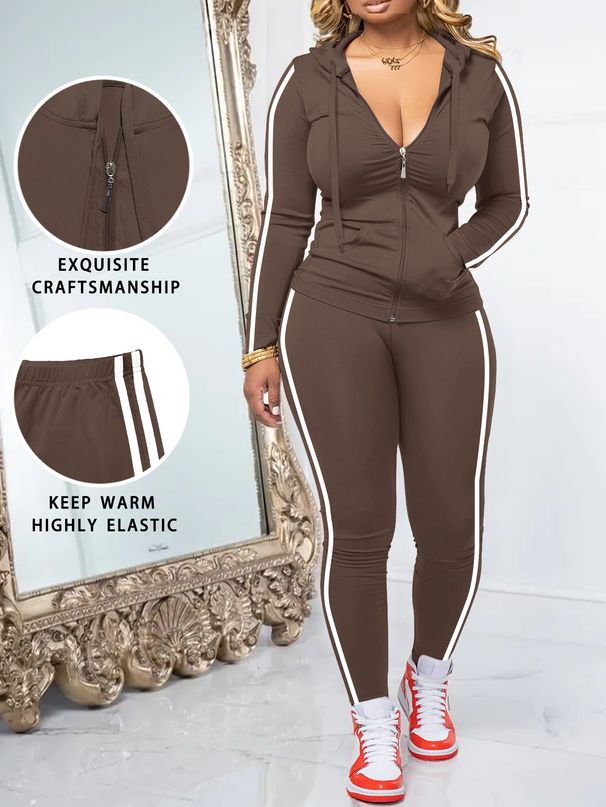 Women's Casual Long Sleeve Zipper Top & Pants Lounge Set | Soft Jogger Outfit For Fall Season_ecoleips.com